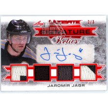 Jaromir Jagr 2019-20 Leaf Ultimate Red Quad Patch Autograph Card #USR-JJ1 2/3