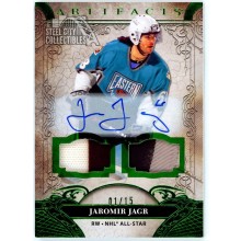 Jaromir Jagr 2020-21 Upper Deck Artifacts Green Dual Patch Autograph Card 01/15