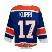 Jari Kurri HOF 2001 Autographed Edmonton Custom Blue Hockey Jersey - BAS