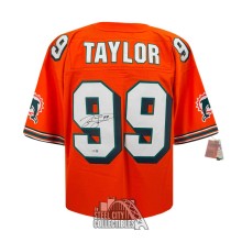 Jason Taylor Autographed Miami Orange Mitchell & Ness Football Jersey - BAS (XL)