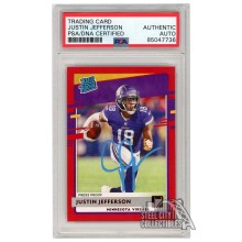 Justin Jefferson 2020 Panini Donruss Rated Rookie Press Proof Red Autograph Card #313 PSA/DNA (Light Blue)