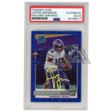 Justin Jefferson 2020 Panini Donruss Optic Rated Rookie Blue Scope Autograph Card #163 PSA/DNA (Yellow)