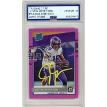 Justin Jefferson 2020 Panini Donruss Optic Rated Rookie Pink Autograph #163 PSA/DNA 10 Yellow