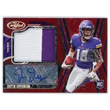 Justin Jefferson 2020 Panini Certified Freshman Fabric Mirror Signatures Red Rookie Patch Autograph Card #216 16/25