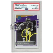 Justin Jefferson 2020 Panini Donruss Optic Rated Rookie Variation Autograph Card #313 PSA/DNA (Yellow)
