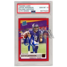 Justin Jefferson 2020 Panini Donruss Rated Rookie Press Proof Red Autograph Card #313 PSA/DNA 10