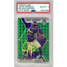 Justin Jefferson 2020 Panini Mosaic NFL Debut Green Autograph Rookie Card #270 PSA/DNA 10 (Streak/Stain On Back)