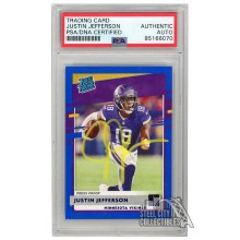 Justin Jefferson 2020 Panini Donruss Rated Rookie Press Proof Blue Autograph Card #313 PSA/DNA (Yellow)