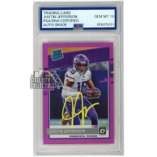 Justin Jefferson 2020 Panini Donruss Optic Rated Rookie Pink Autograph #163 PSA/DNA 10 Yellow