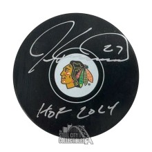 Jeremy Roenick HOF 2024 Autographed Chicago Blackhawks Logo Hockey Puck - BAS