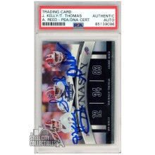 Jim Kelly, Andre Reed, Thurman Thomas 2008 Donruss Threads Dynasty Blue Autograph Football Card /100 #D8 PSA/DNA