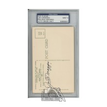 Joe DiMaggio Autographed Hall of Fame Plaque Postcard - PSA/DNA 9 Mint (Signed on Back)