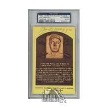 Joe DiMaggio Autographed New York Yankees Hall of Fame Plaque Postcard - PSA/DNA (83906218)