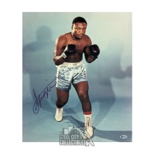 Joe Frazier Autographed 16x20 Boxing Photo - BAS (Blue Background)