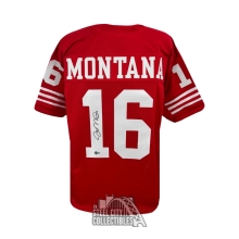 Joe Montana Autographed 49ers Red Custom Football Jersey - BAS