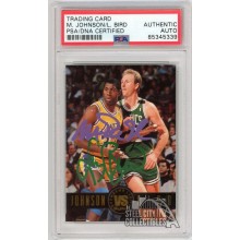 Magic Johnson Larry Bird 1994-95 Skybox Autograph Card #SS12 PSA/DNA (Paint Smear)