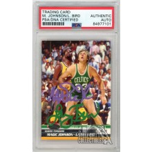 Magic Johnson Larry Bird 2007-08 Topps Stadium Club Autograph Card #PP3 PSA/DNA (Paint) Red Line