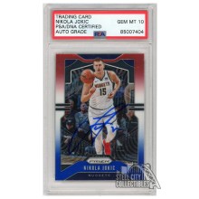 Nikola Jokic 2019-20 Panini Prizm Red White Blue Autograph Card #84 PSA/DNA 10