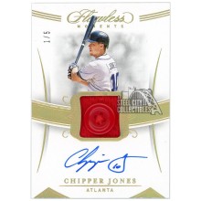 Chipper Jones 2020 Panini Flawless Moments Game-Used Button Autograph Card #FM-CJ 1/5