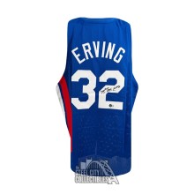 Julius Erving Autographed New York Custom Blue Basketball Jersey - BAS