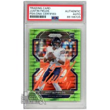 Justin Fields 2021 Panini Prizm Green Pulsar Autograph Rookie Card #334 PSA/DNA (Orange)