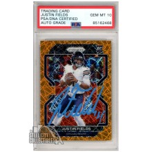 Justin Fields 2021 Panini Prizm Orange Laser Autograph Rookie Card #334 PSA/DNA 10 (Light Blue)