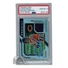 Justin Fields 2021 Panini Prizm Premier Silver Autograph Jersey RC Card #PJ-4 PSA/DNA 10 (Light Blue)