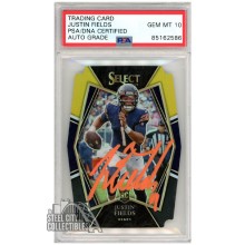 Justin Fields 2021 Panini Select Premier Level Yellow Black Die-Cut Autograph Rookie Card #150 PSA/DNA 10 (Orange)