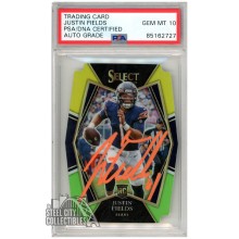 Justin Fields 2021 Panini Select Premier Level Yellow Green Die-Cut Autograph Rookie Card #150 PSA/DNA 10 (Orange)