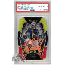 Justin Fields 2021 Panini Select Premier Level Yellow Red Die-Cut Autograph Rookie Card #150 PSA/DNA 10 (Orange)