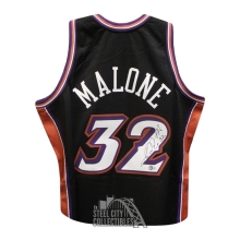 Karl Malone Autographed Utah Mitchell & Ness Black Basketball Jersey - BAS