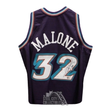 Karl Malone Autographed Utah Mitchell & Ness Purple Basketball Jersey - BAS