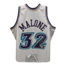 Karl Malone Autographed Utah Mitchell & Ness White Basketball Jersey - BAS