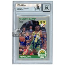 Shawn Kemp 1990-91 Hoops Rookie Autograph Card #279 BAS 10