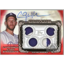 Clayton Kershaw 2020 Topps Sterling Strikes Red Quad Patch Autograph Card #STAR-CKE 5/5