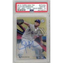 Clayton Kershaw 2015 Topps High Tek Gold Autograph Card #HT-CKW 34/50 PSA 10