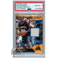 Kevin Garnett 2019-20 Panini Prizm Sensational Swatches Orange Ice Autograph Jersey Card #SS-KGT PSA/DNA 10 (Light Blue)