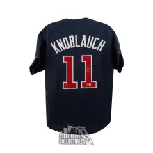 Chuck Knoblauch Autographed Minnesota 91 ALROY Custom Navy Baseball Jersey - BAS