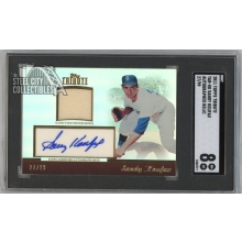 Sandy Koufax 2011 Topps Tribute Jersey Relic Autograph Card #TAR-SK 27/99 SGC 8