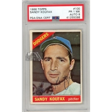 Sandy Koufax 1966 Topps Baseball Autograph Card #100 PSA 1 (MK) PSA/DNA 8