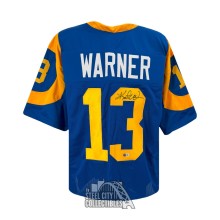 Kurt Warner Autographed St Louis Custom Blue Football Jersey - BAS