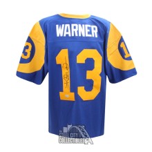 Kurt Warner Autographed St Louis Mitchell & Ness Blue Football Jersey (XL) - BAS