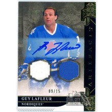 Guy Lafleur 2019-20 Upper Deck Artifacts Dual Patch Autograph Card #146 09/15