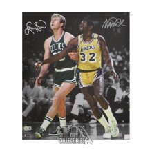 Larry Bird Magic Johnson Autographed 16x20 Basketball Photo - BAS