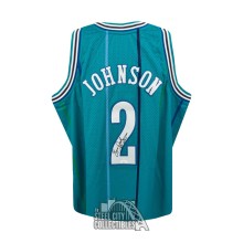 Larry Johnson Autographed Charlotte Teal Mitchell & Ness Basketball Jersey - JSA (XL)