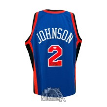Larry Johnson Autographed New York Blue Mitchell & Ness Basketball Jersey - JSA (XL)