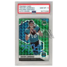Trevor Lawrence 2021 Panini Mosaic Green Mosaic Autograph RC Card #301 PSA/DNA 10 (Light Blue)