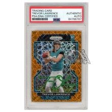Trevor Lawrence 2021 Panini Prizm Orange Lazer Autograph RC Card #331 PSA/DNA (Green)