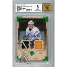 Mario Lemieux 2013-14 Upper Deck Artifacts Emerald Dual Patch Autograph Card #54 5/8 BGS 8