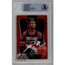 Damian Lillard 2015-16 Panini Select Concourse Red Prizm Auto Card #52 /149 BAS (White)